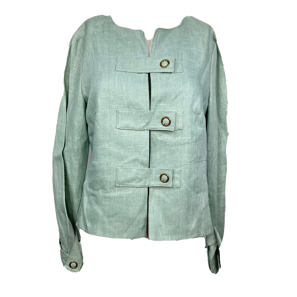 KUS Stockholm Blazer Jacket Womens Sz M Mint Green Linen Minimalist Germany